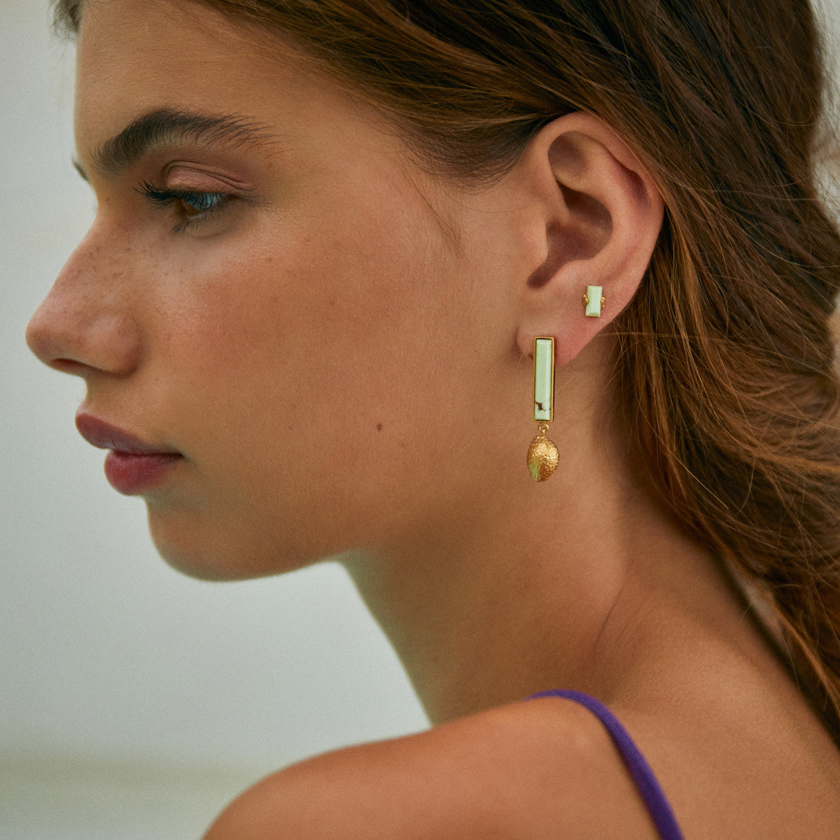 Lemon Chrysoprase &amp; Gold Cowrie Shell Earrings