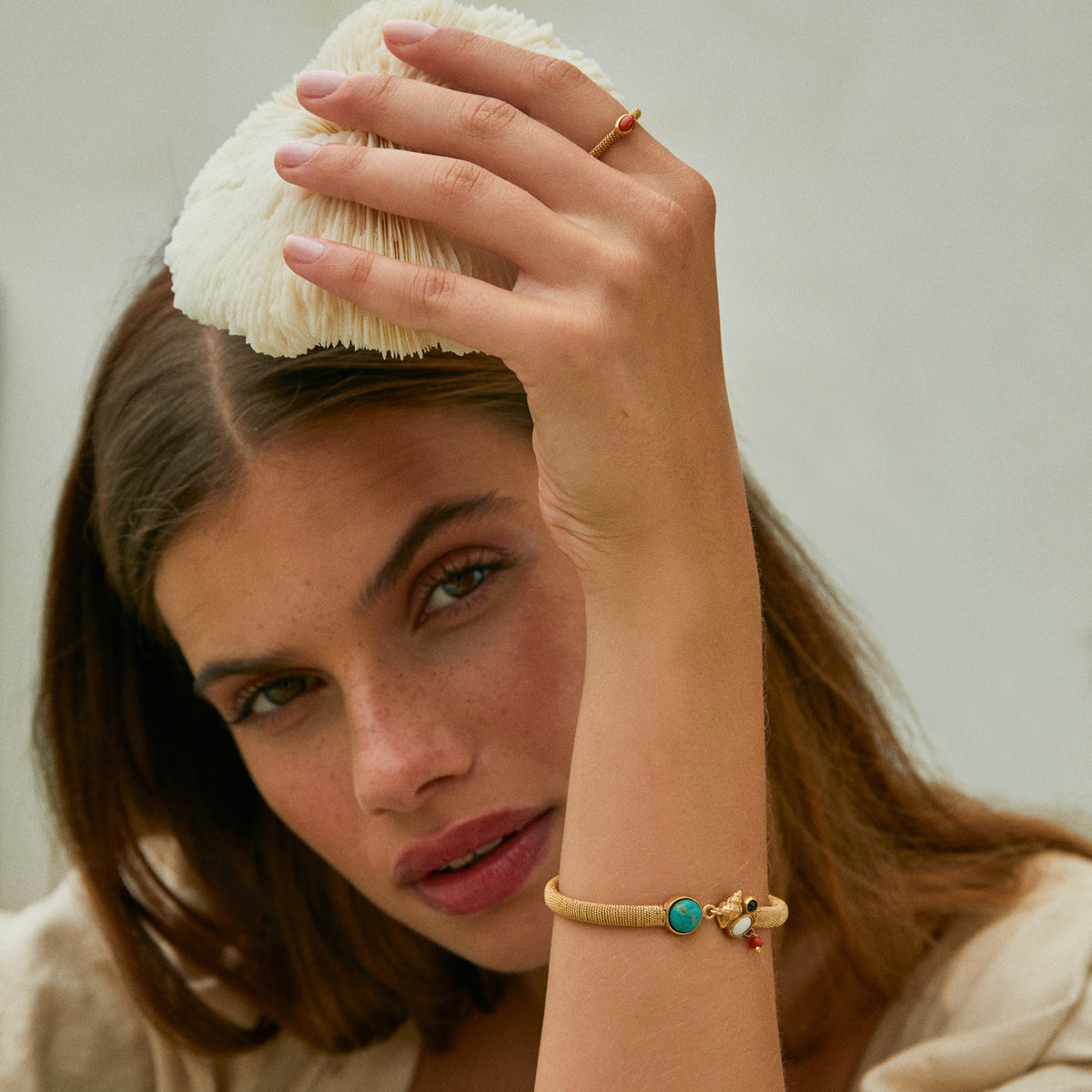Sea &amp; Conch Gold Filigree Bangle Bracelet