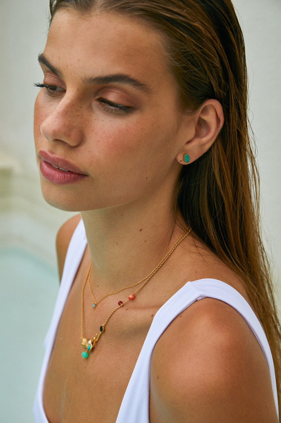 Sea &amp; Conch Asymmetrical Gold Necklace