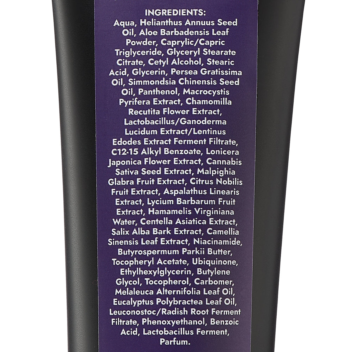 Eonian Skincare sovereign  hydrating Aftershave skin balm back of the container showing all the ingredients.