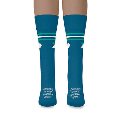 Democracy Forward "Democracy Is Not A Spectator Sport" Blue Crew Sock