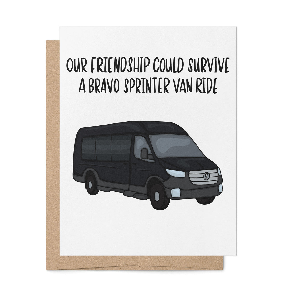 Bravo Sprinter Van love and friendship card — hand drawn sprinter van with a friendship greeting, A2 4.25 x 5.5 inches, by MangoIllustrated
