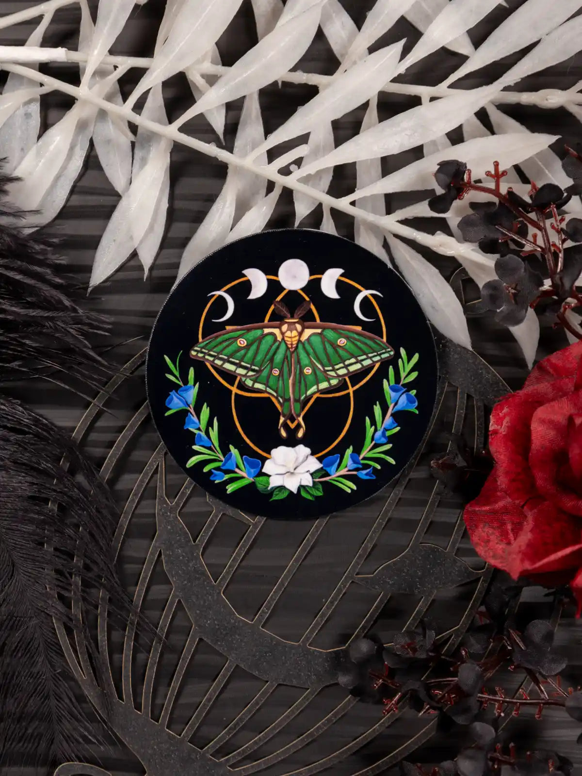 Moon Moth Sticker: Lunar Phases, Witchy Decal, Original Hand-Painted Art