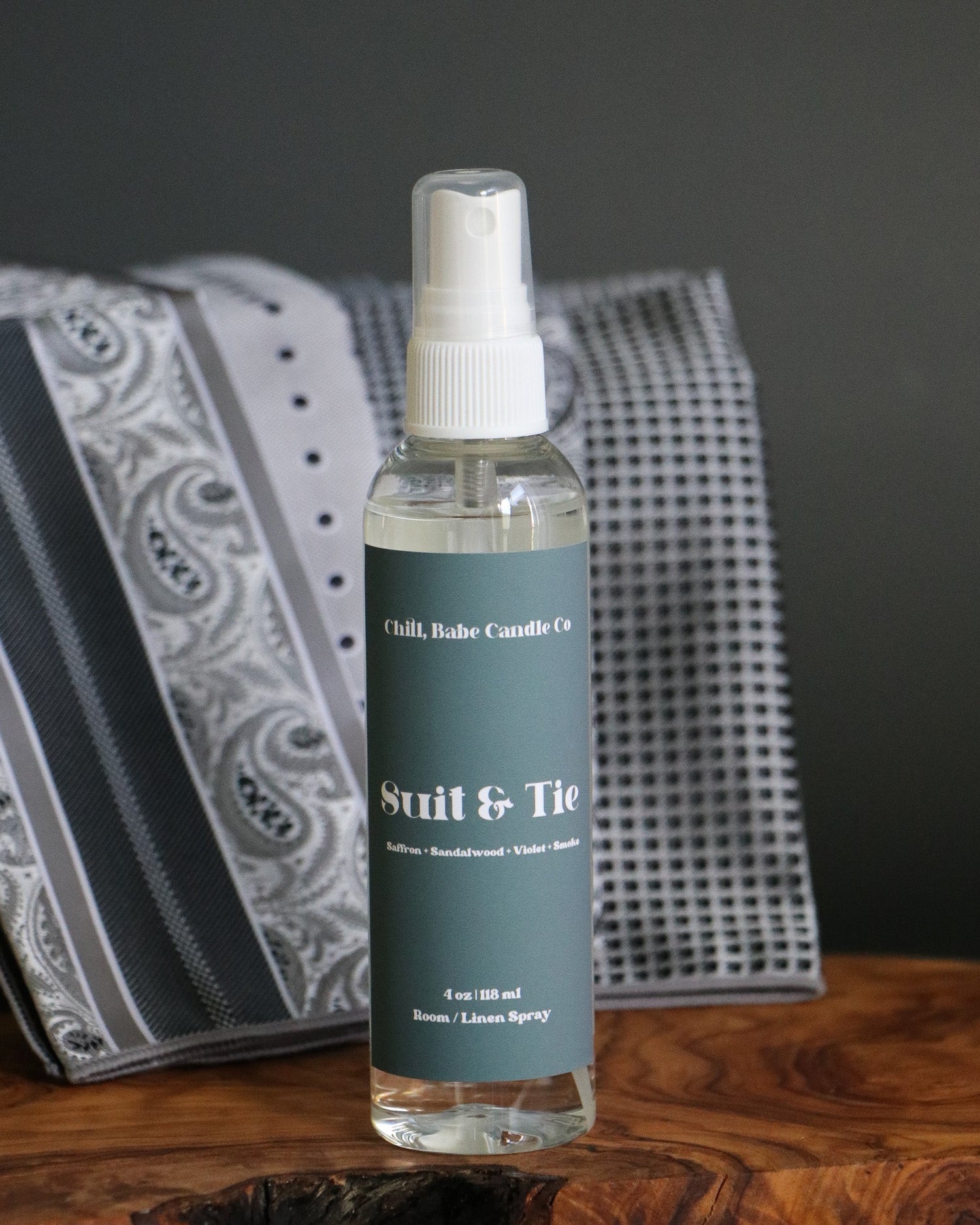 Suit &amp; Tie Room &amp; Linen Spray | Saffron + Cedarwood + Violet + Smoke