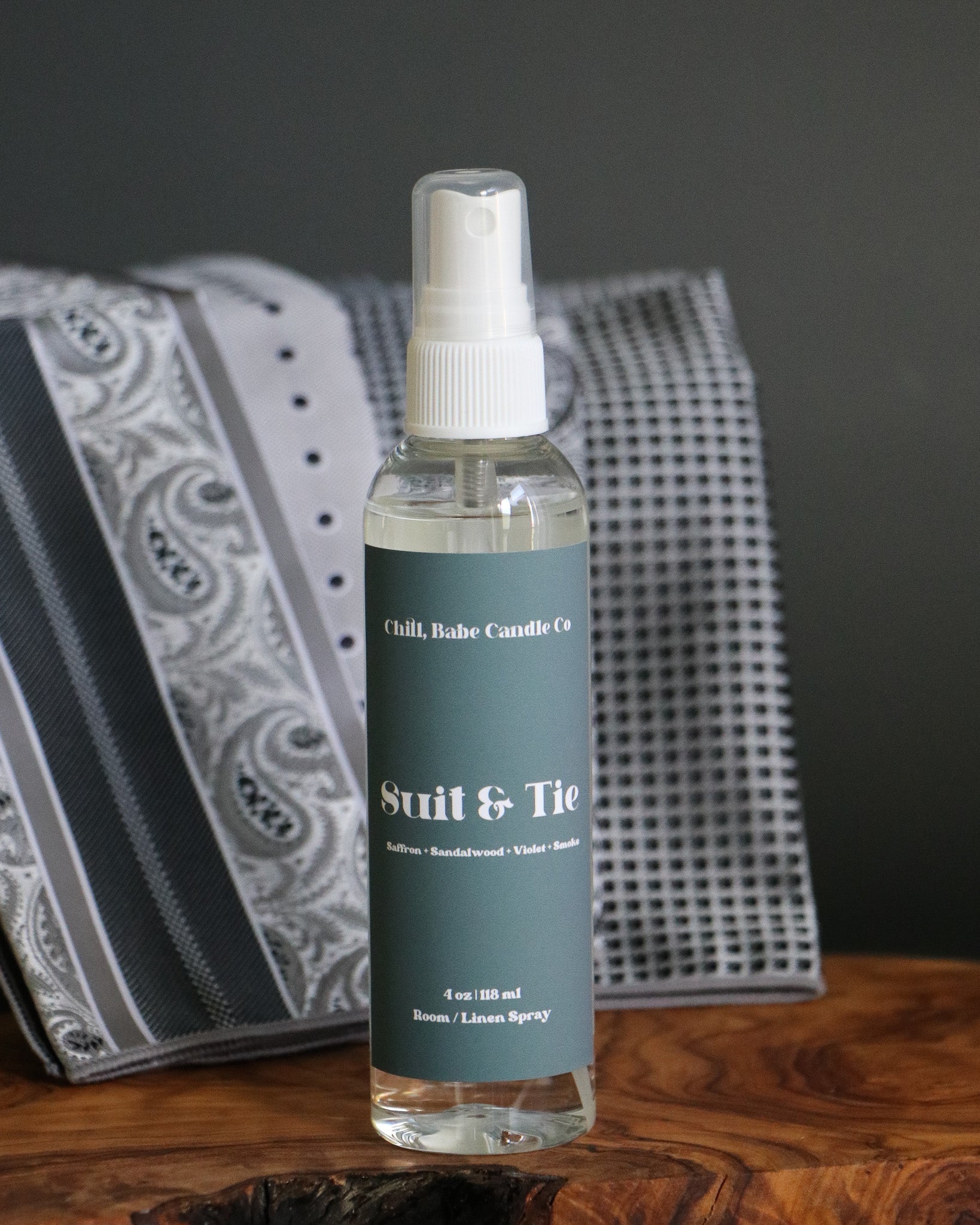 Suit &amp; Tie Room &amp; Linen Spray | Saffron + Cedarwood + Violet + Smoke