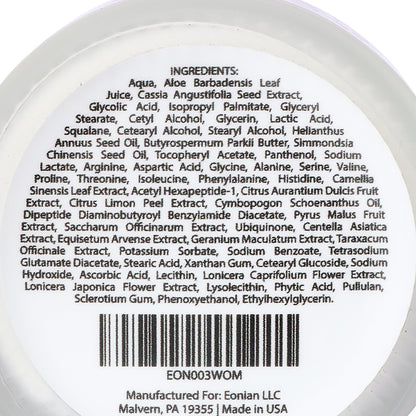 Eonian Skincare Bottom of Supreme structure with ingredient list