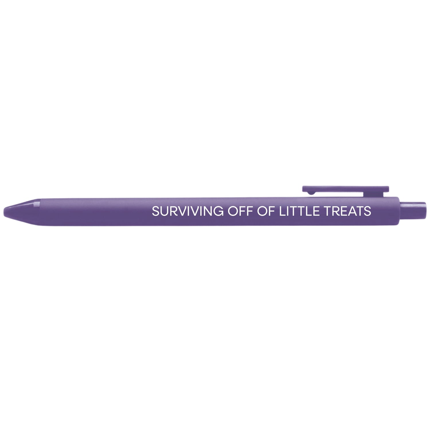 Surviving Off of Little Treats illustrated purple gel pen by MangoIllustrated — ADHD neurodivergent desk pen