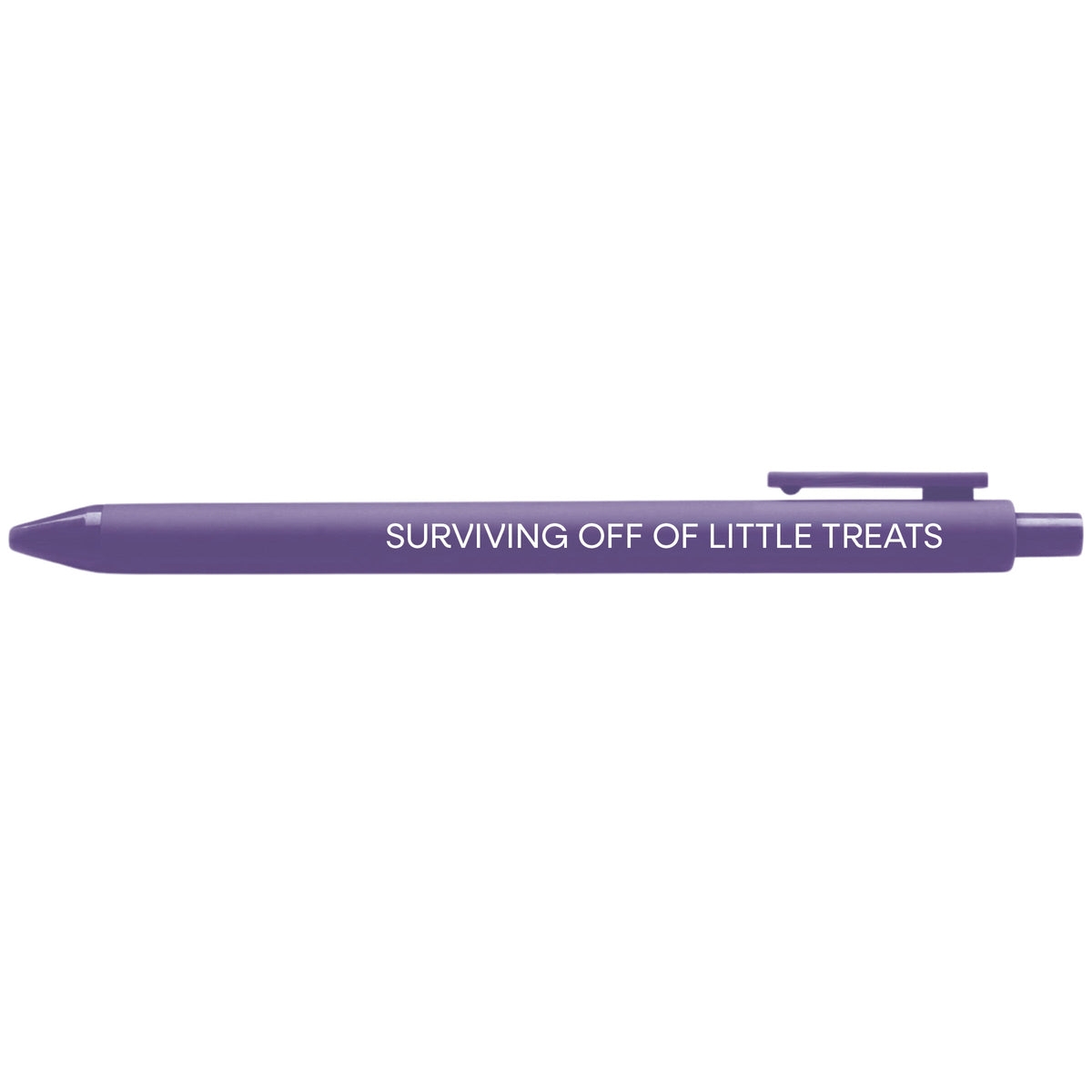Surviving Off of Little Treats illustrated purple gel pen by MangoIllustrated — ADHD neurodivergent desk pen