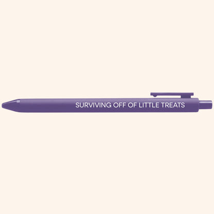 Surviving Off of Little Treats pen detail — illustrated treat yourself gel pen by MangoIllustrated