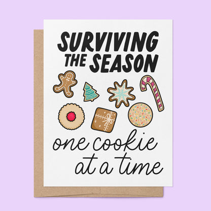 Surviving the Season Cookie Holiday Card — hand drawn Christmas cookies with hand lettered greeting, A2 4.25 x 5.5 in folded card, by MangoIllustrated