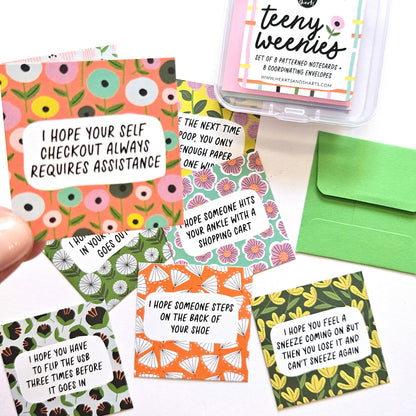 HAVE THE DAY YOU DESERVE - SET 2 - TEENY WEENIES -  8 SMALL NOTECARDS + 8 COORDINATING, SEALING, 2X2 ENVELOPES