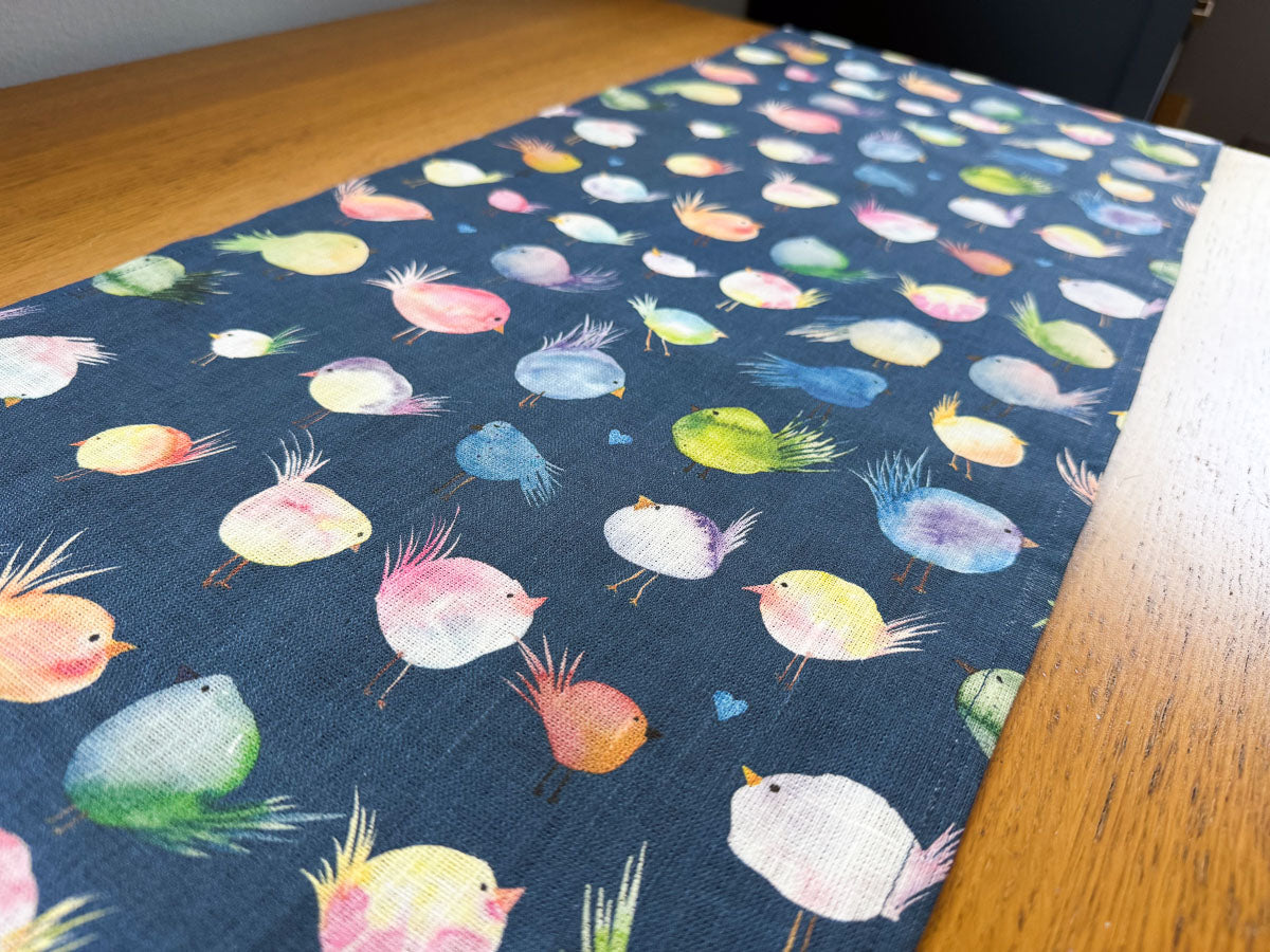 floofy birds european linen table runner
