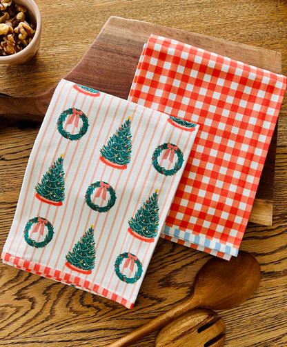Christmas Trees and Wreaths Tea Towel
