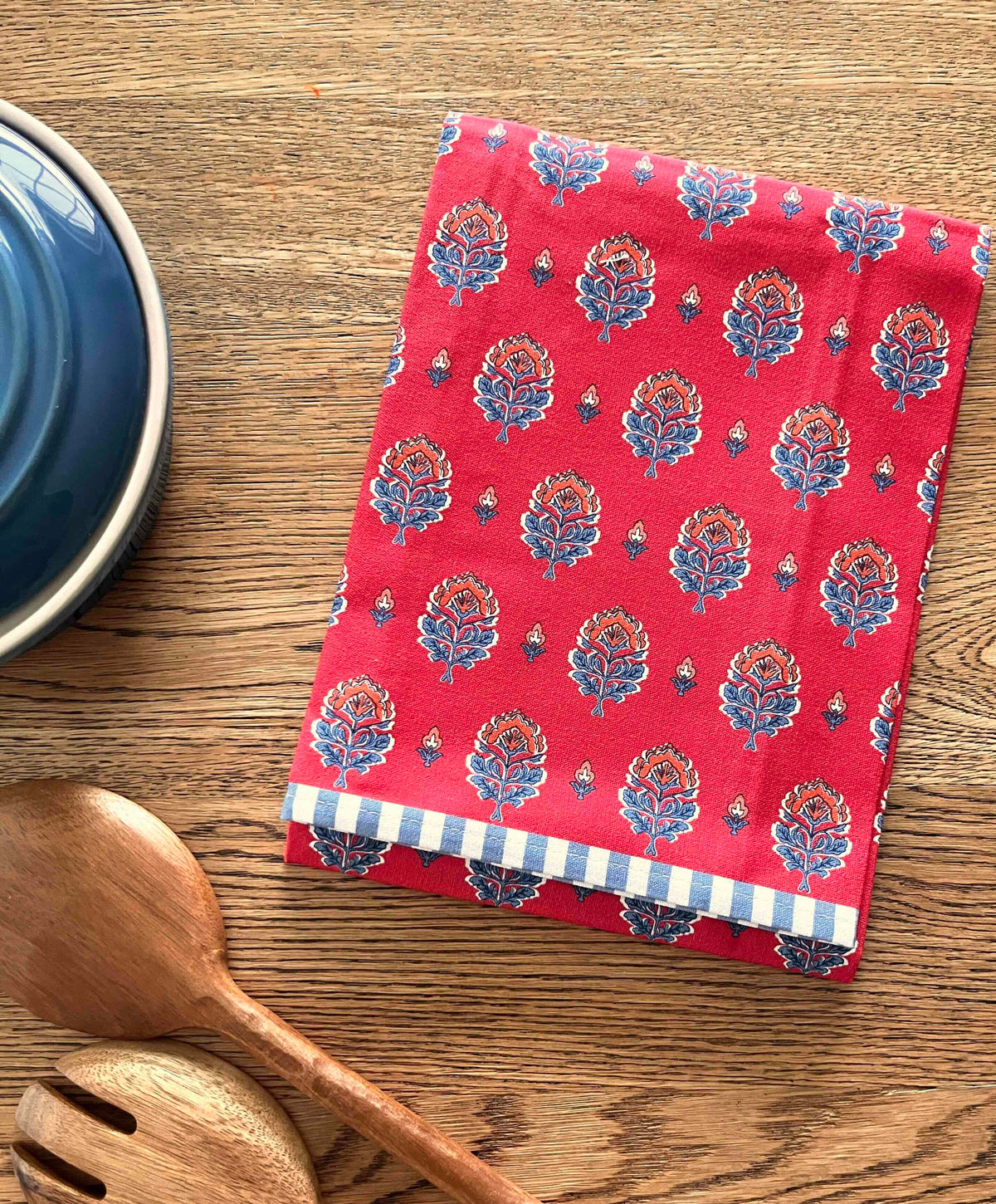 Floral Block Print Tea Towel