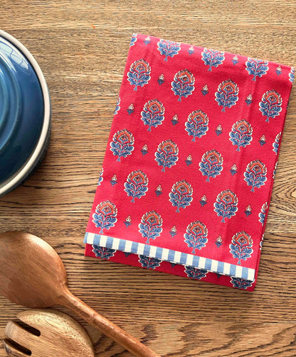 Floral Block Print Tea Towel