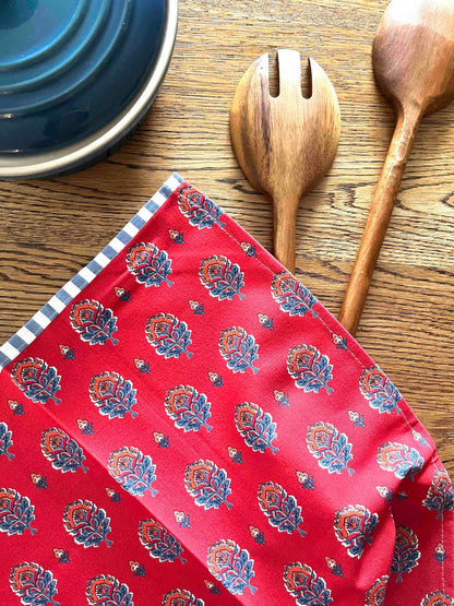 Floral Block Print Tea Towel