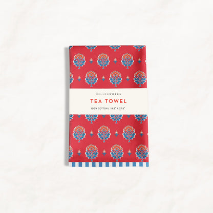 Floral Block Print Tea Towel
