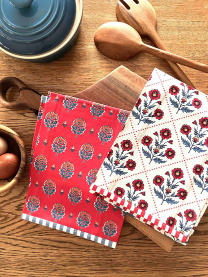 Floral Block Print Tea Towel