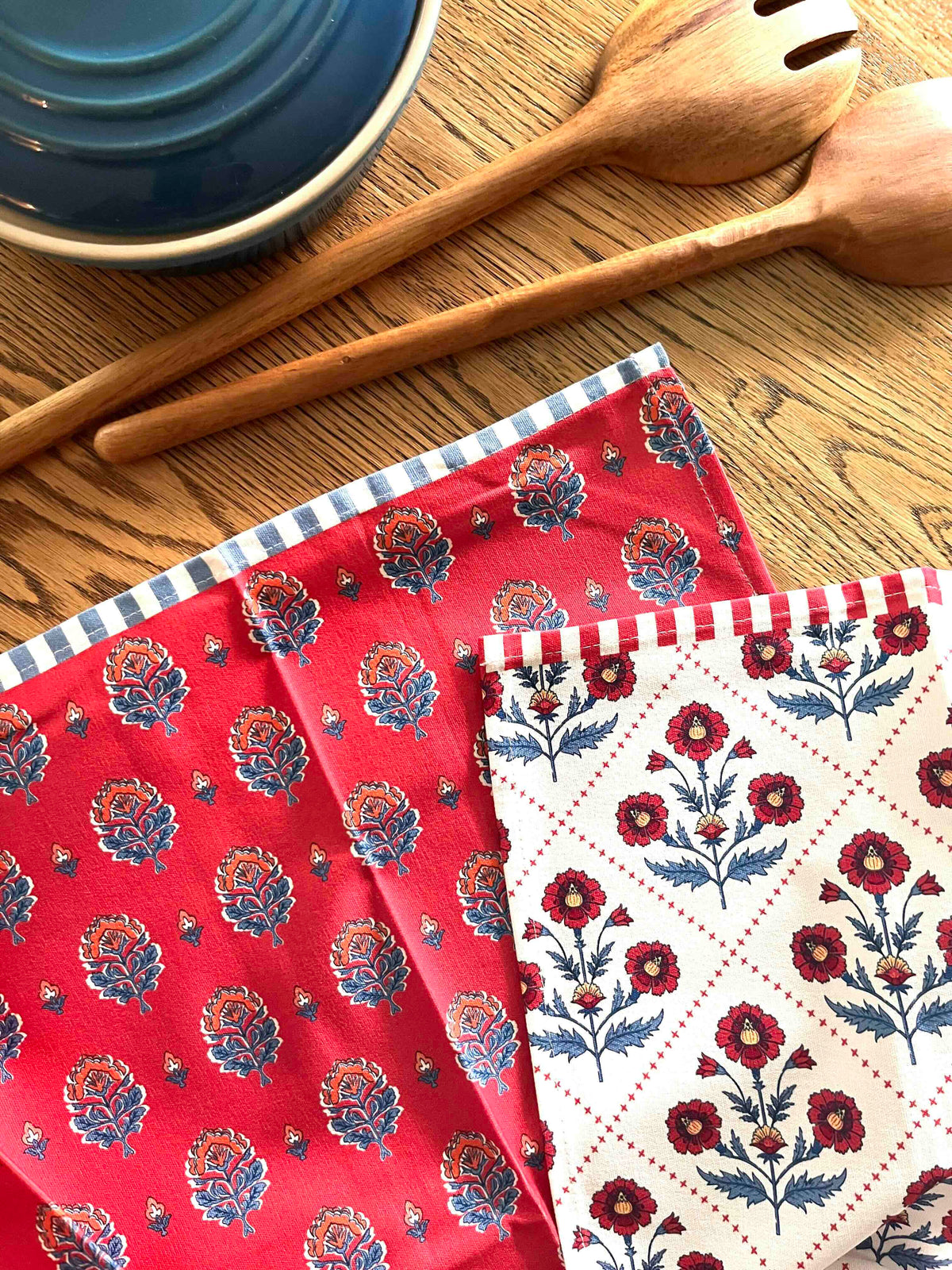 Floral Trellis Block Print Tea Towel