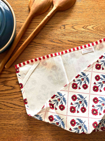 Floral Trellis Block Print Tea Towel