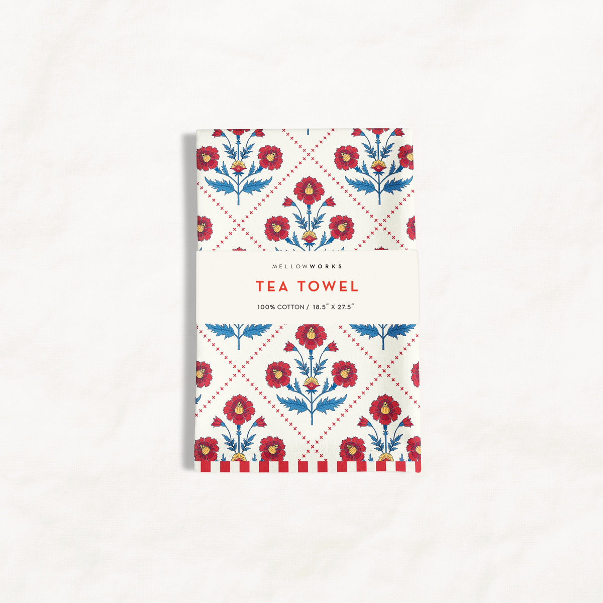 Floral Trellis Block Print Tea Towel