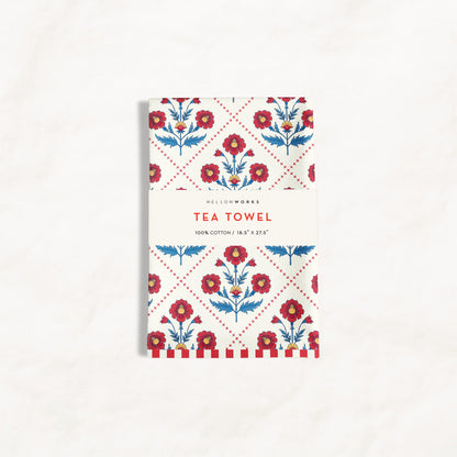 Floral Trellis Block Print Tea Towel