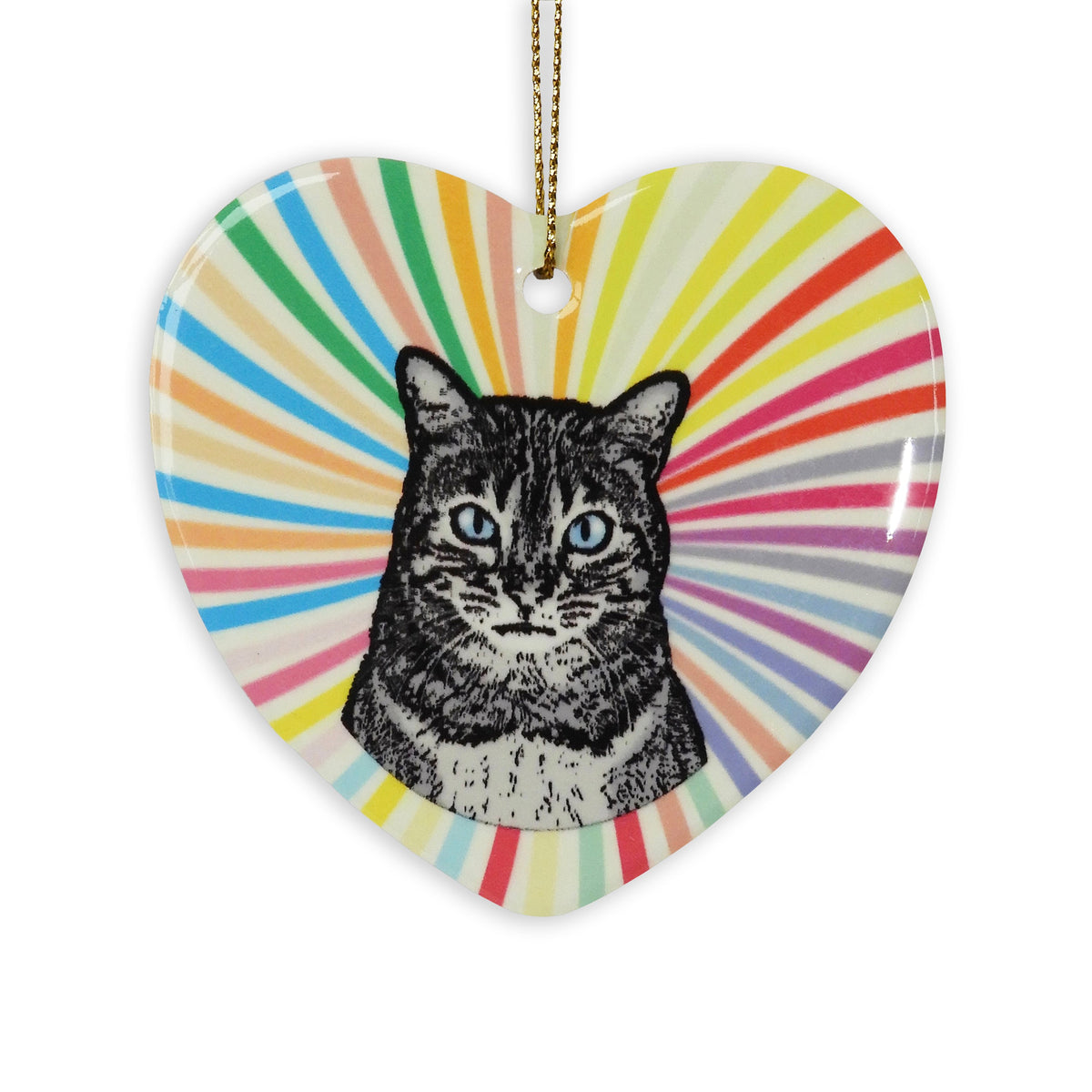 Silver Taby Ceramic Heart Ornament