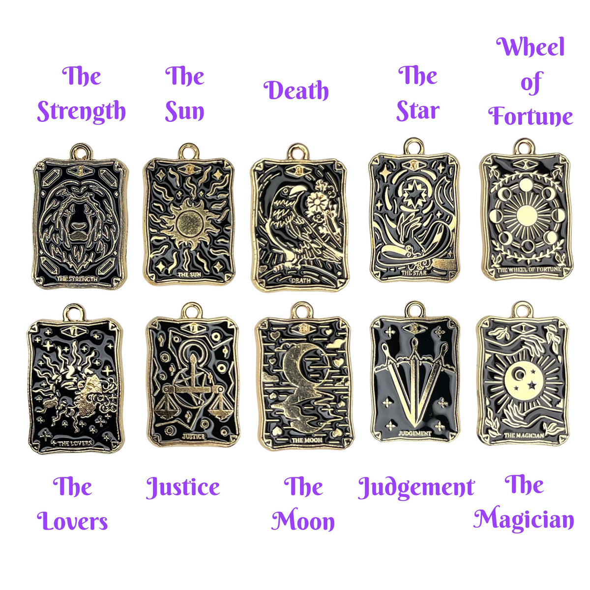 Obsidian Pendulum Stars and Moon Chain with 3 Tarot Charms Past-Present-Future Reading