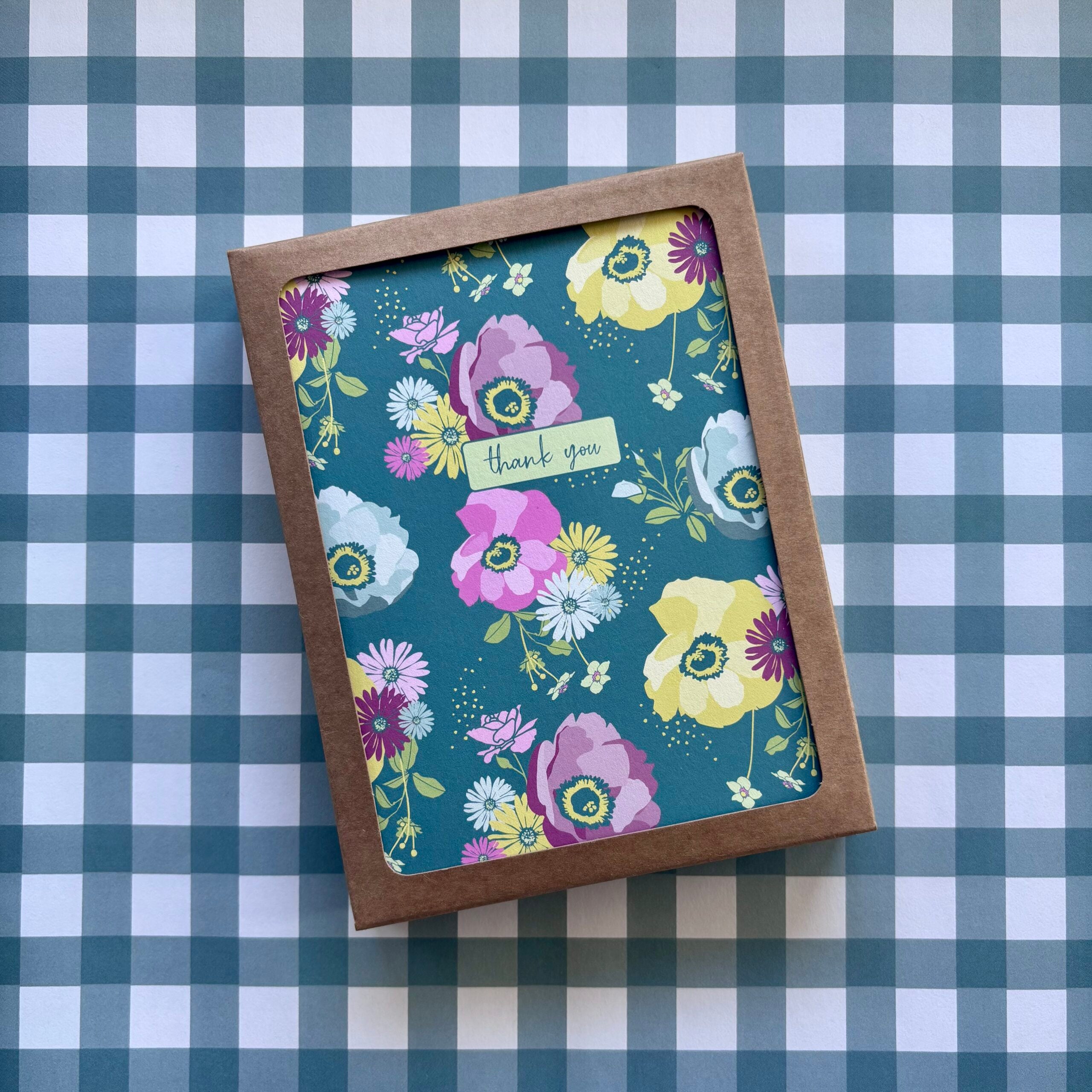 Teal Floral Thank You Cards 8-Pack