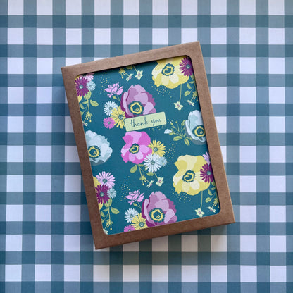Teal Floral Thank You Cards 8-Pack