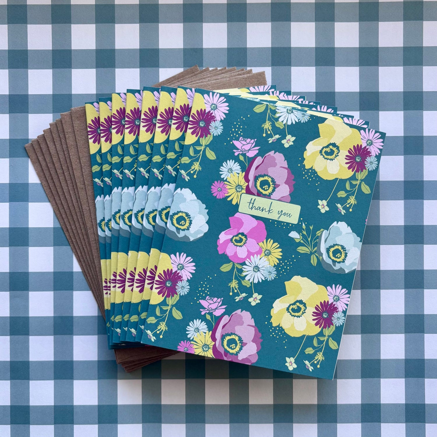 Teal Floral Thank You Cards 8-Pack
