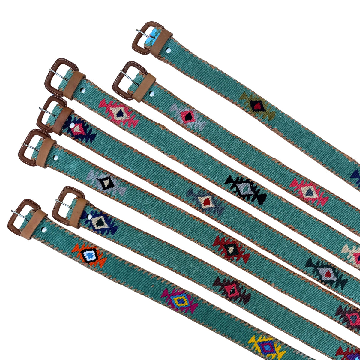 Teal Handwoven Guatemalan Whip-Stitched Belt
