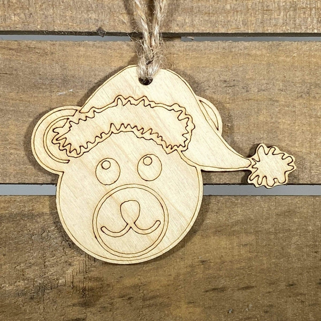 Hand-painted natural wood teddy bear Christmas ornament with rustic holiday design and lightweight festive decor, charming woodland tree decoration for cozy farmhouse and nostalgic holiday style