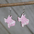 Hand-painted wooden Texas floral dangle earrings featuring a pink state-shaped design with blooming flower accents and hypoallergenic sterling silver hooks, lightweight jewelry for Texas lovers and state pride enthusiasts by Cate’s Concepts
