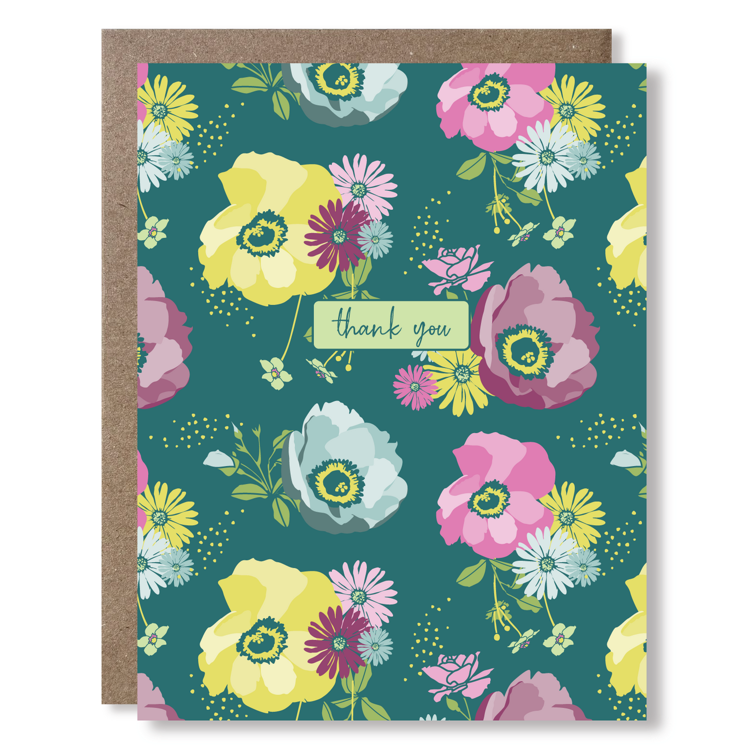Teal Floral Thank You Cards 8-Pack