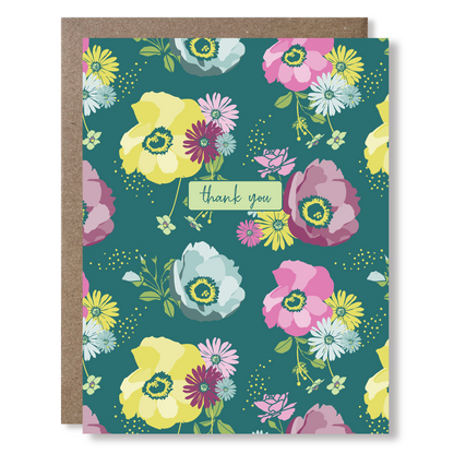Teal Floral Thank You Cards 8-Pack
