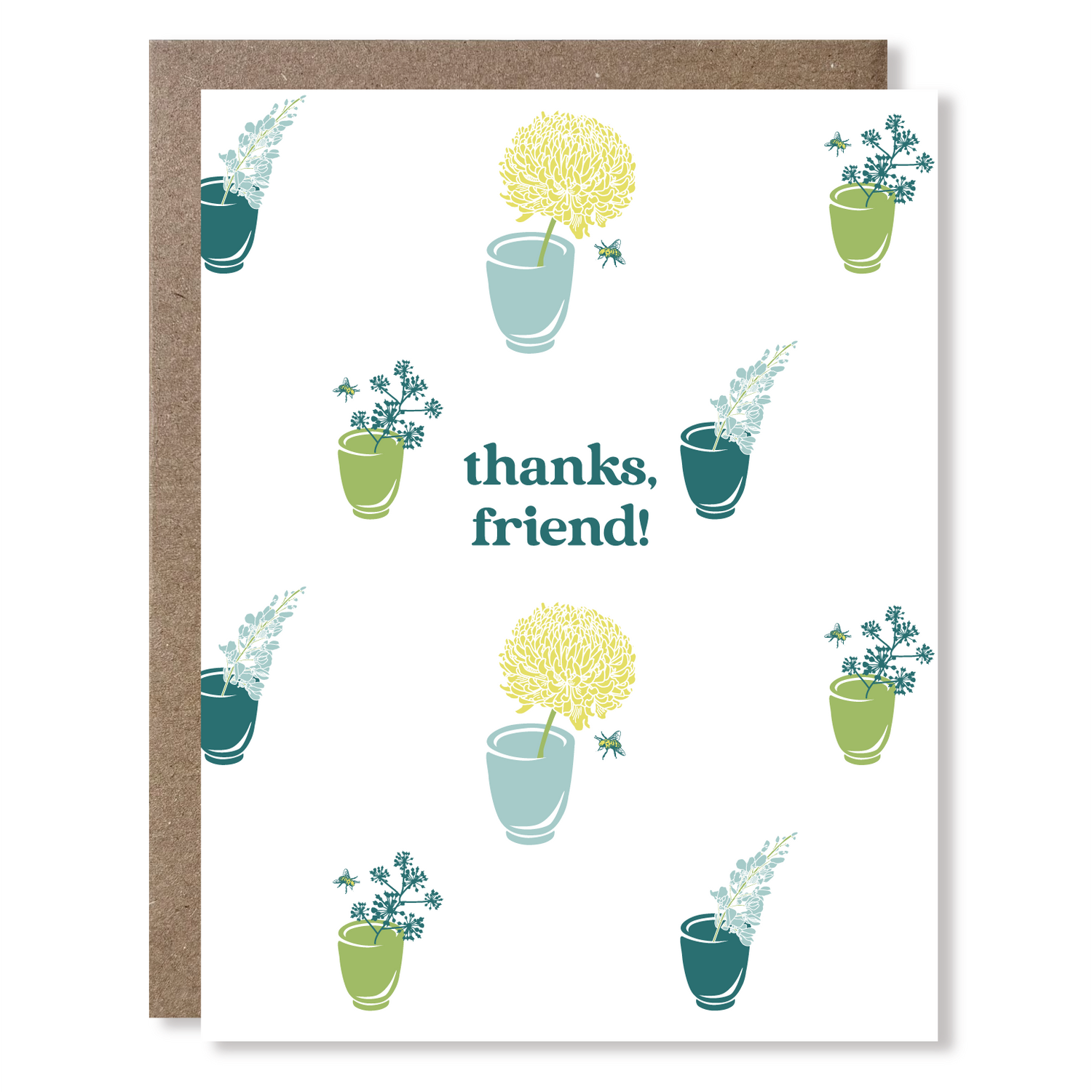 Greeting card with potted plant illustrations and &