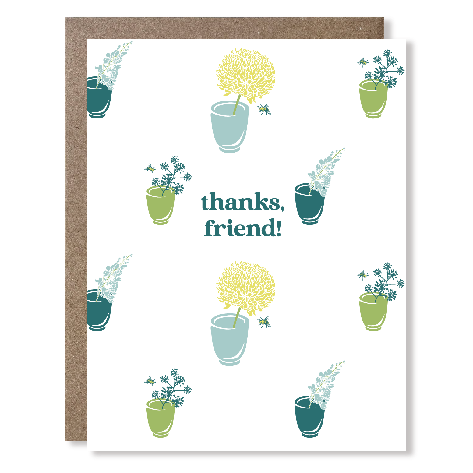Greeting card with potted plant illustrations and &
