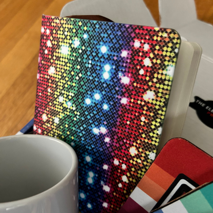 Closeup of the rainbow sparkle journal