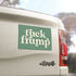 tuck frump magnet, funny bumper sticker implying fuck trump. boho green background with beige retro lettering