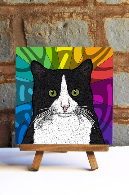 Tuxedo Cat Ceramic Art Tile