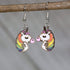 Hand-painted wooden unicorn dangle earrings with magical fantasy design and hypoallergenic sterling silver hooks, lightweight unicorn statement jewelry earrings for whimsical style and fantasy lovers