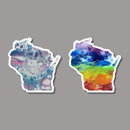 Wisconsin State Shape Sticker - Rainbow and Trans Pride 3"