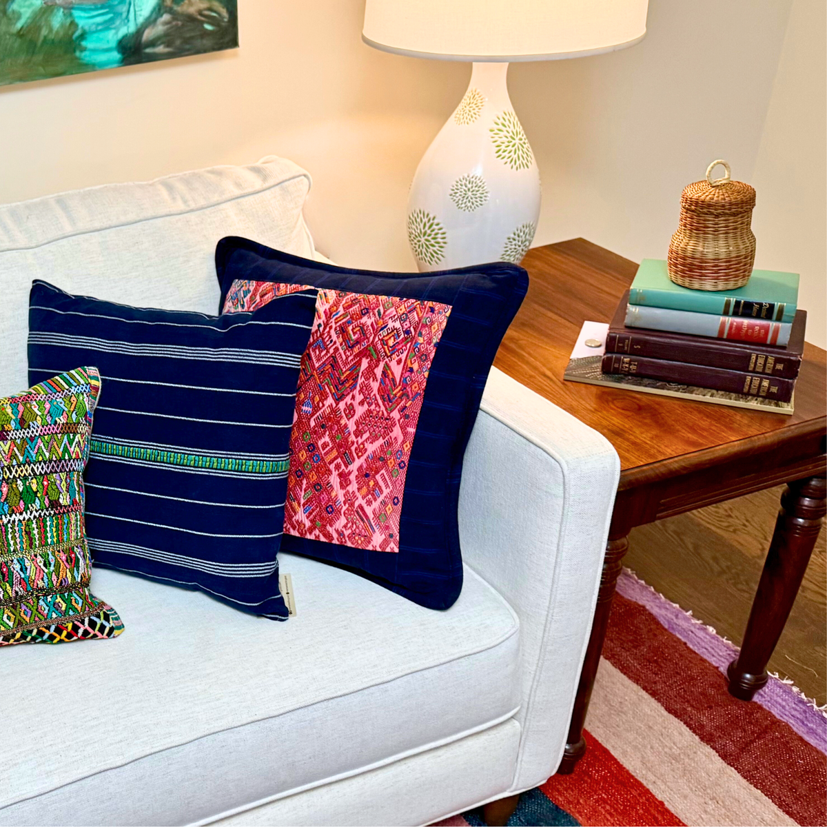 Embroidered Huipil &amp; Handwoven Corte Throw Pillow Cover