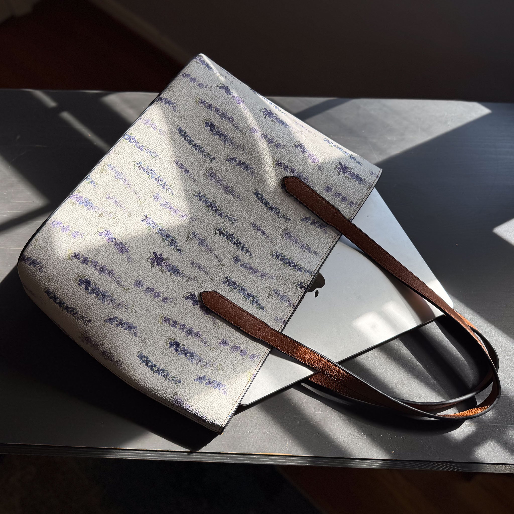 vegan leather carryall in dancing delphinium