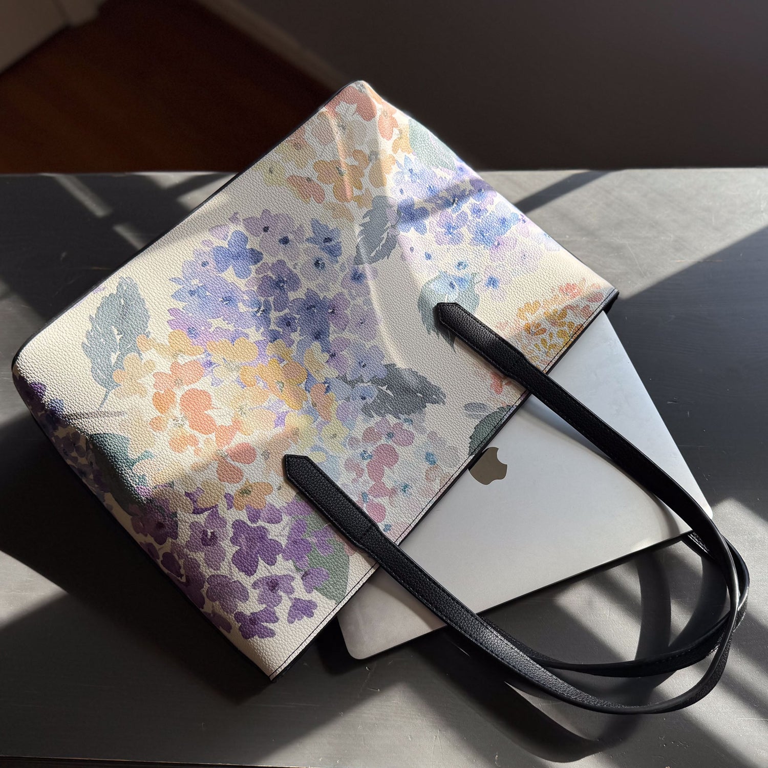 endless hydrangea carryall in vegan leather