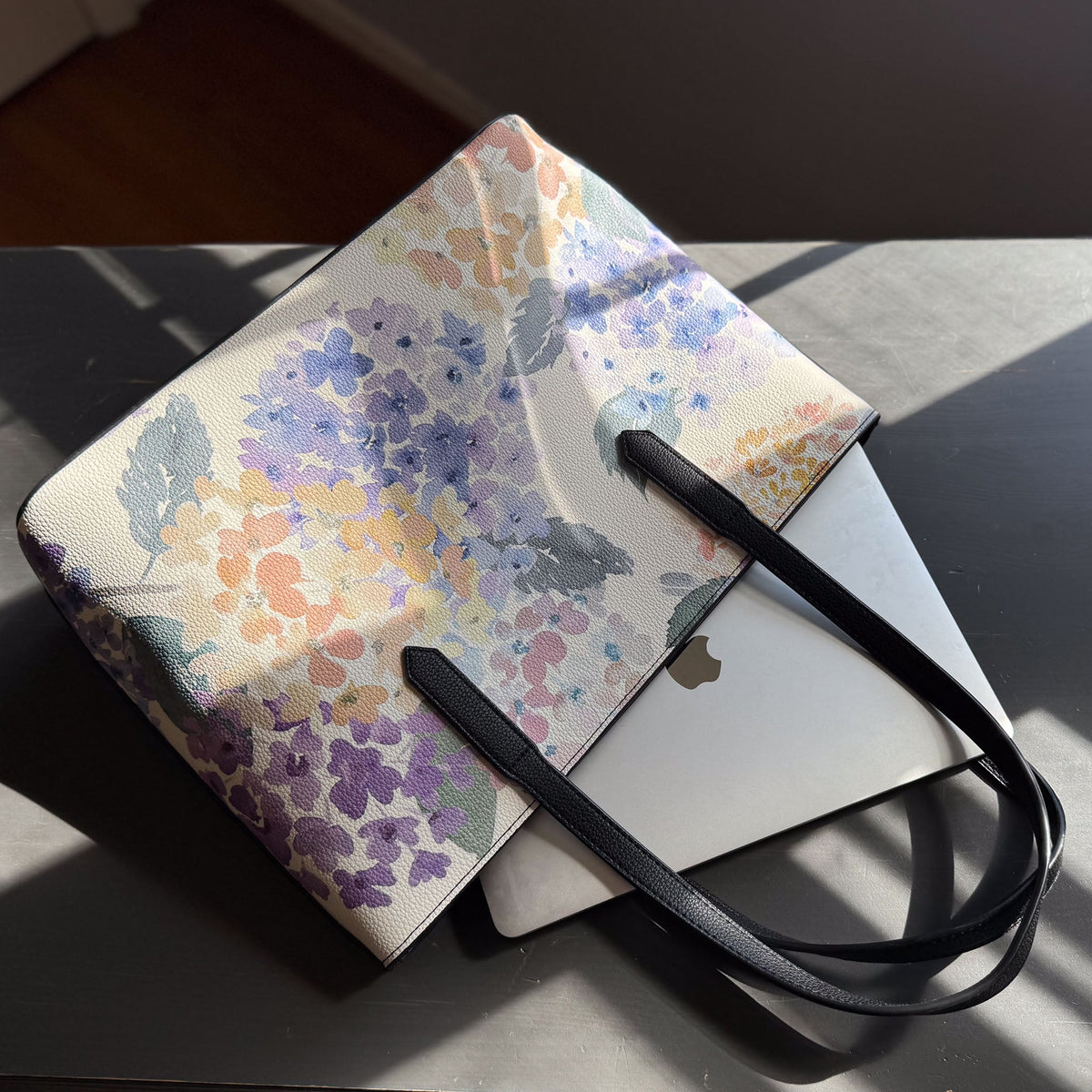endless hydrangea carryall in vegan leather