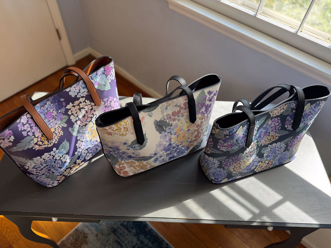 endless hydrangea carryall in vegan leather