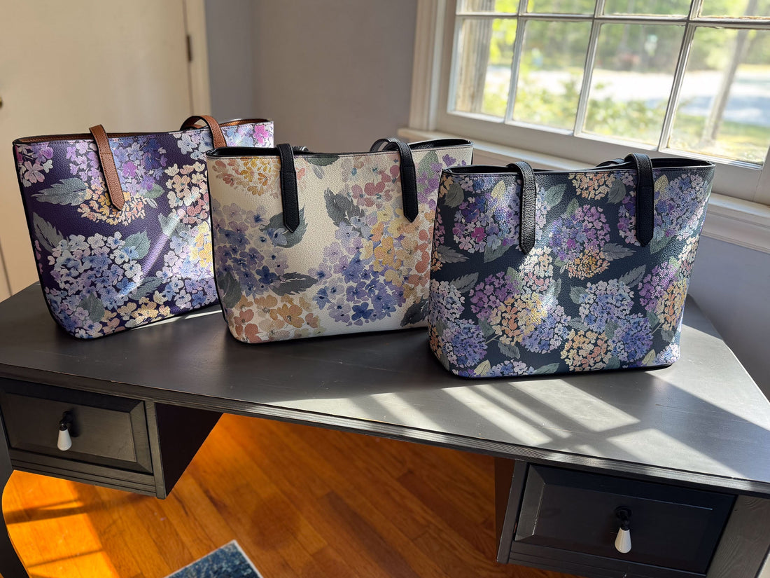 endless hydrangea carryall in vegan leather