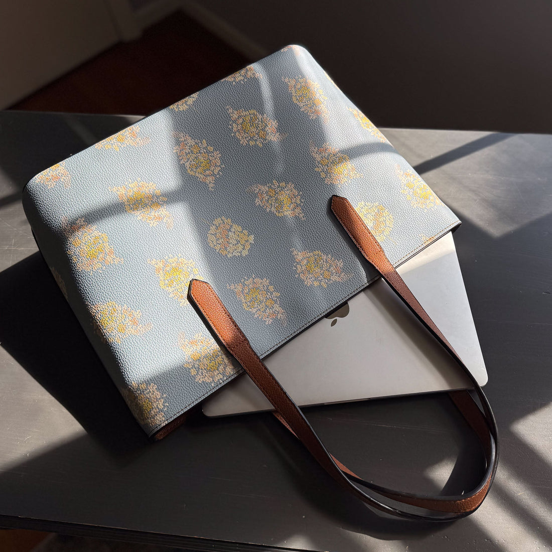 golden hydrangea blooms carryall in vegan leather